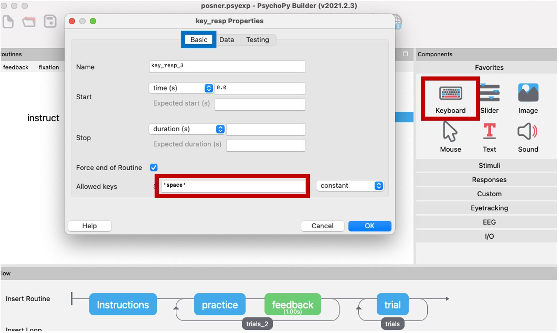 key component for instruction screen