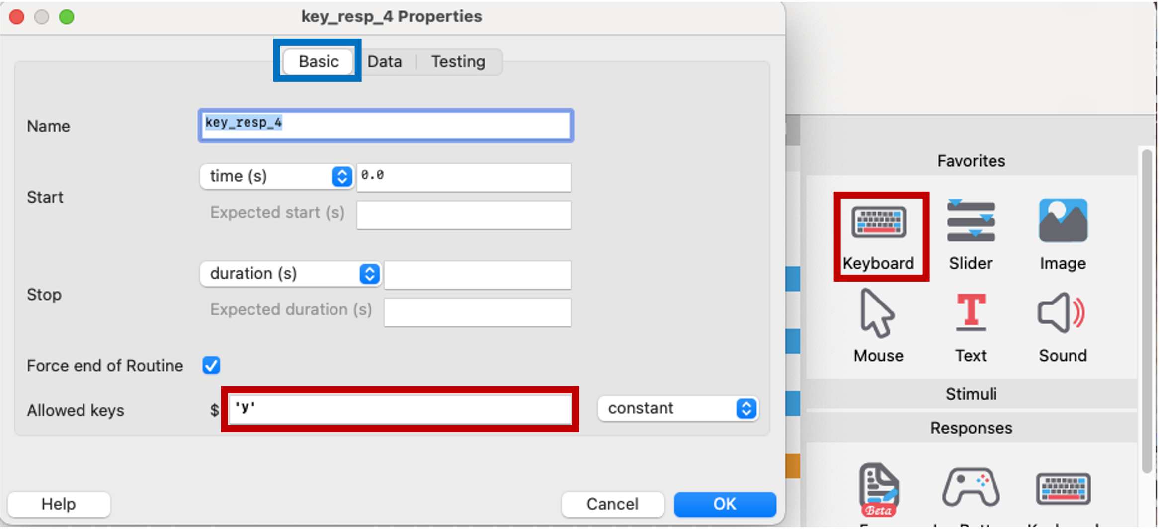 keyboard component to consent, PsychoPy