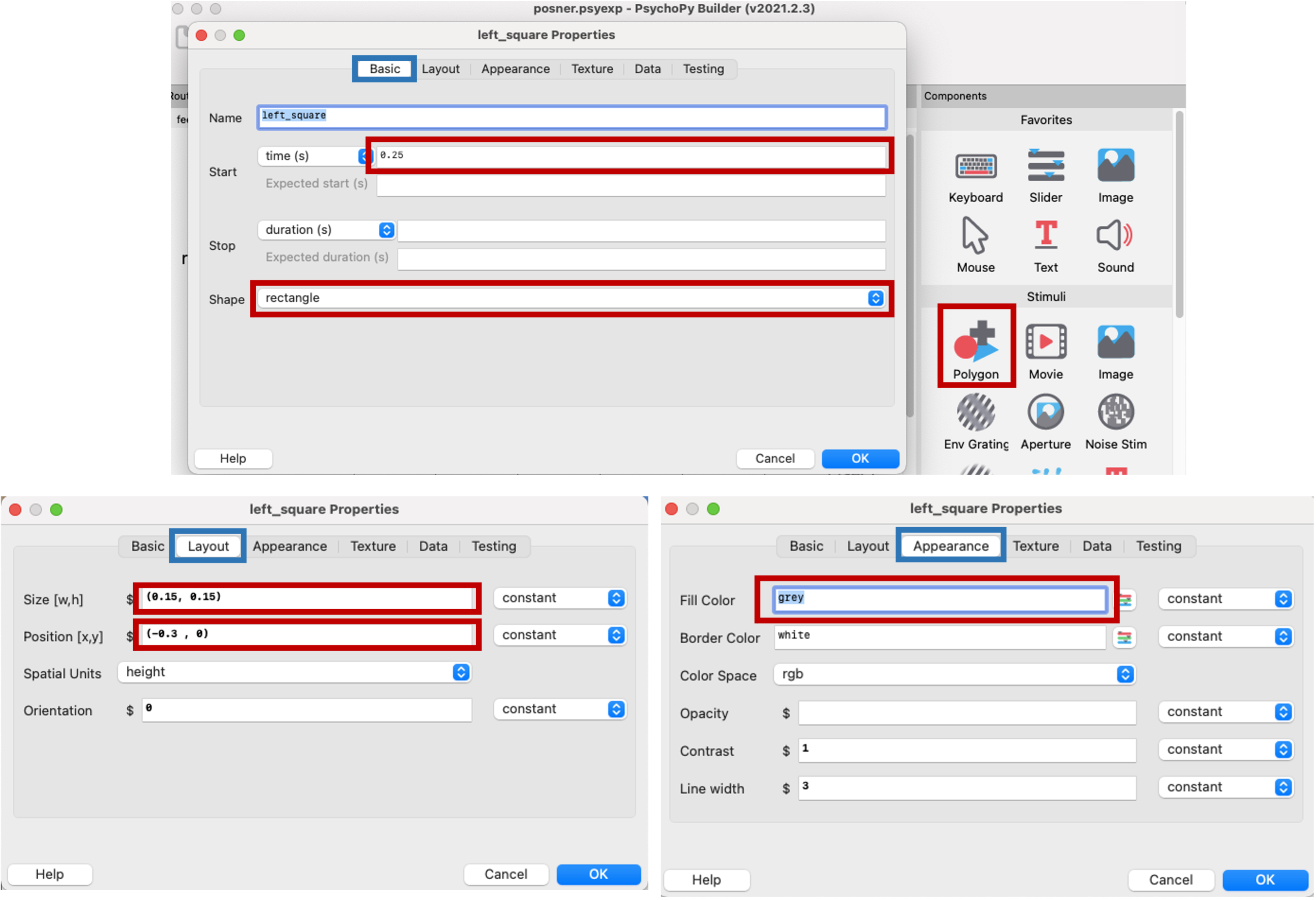 Left square properties on builder.