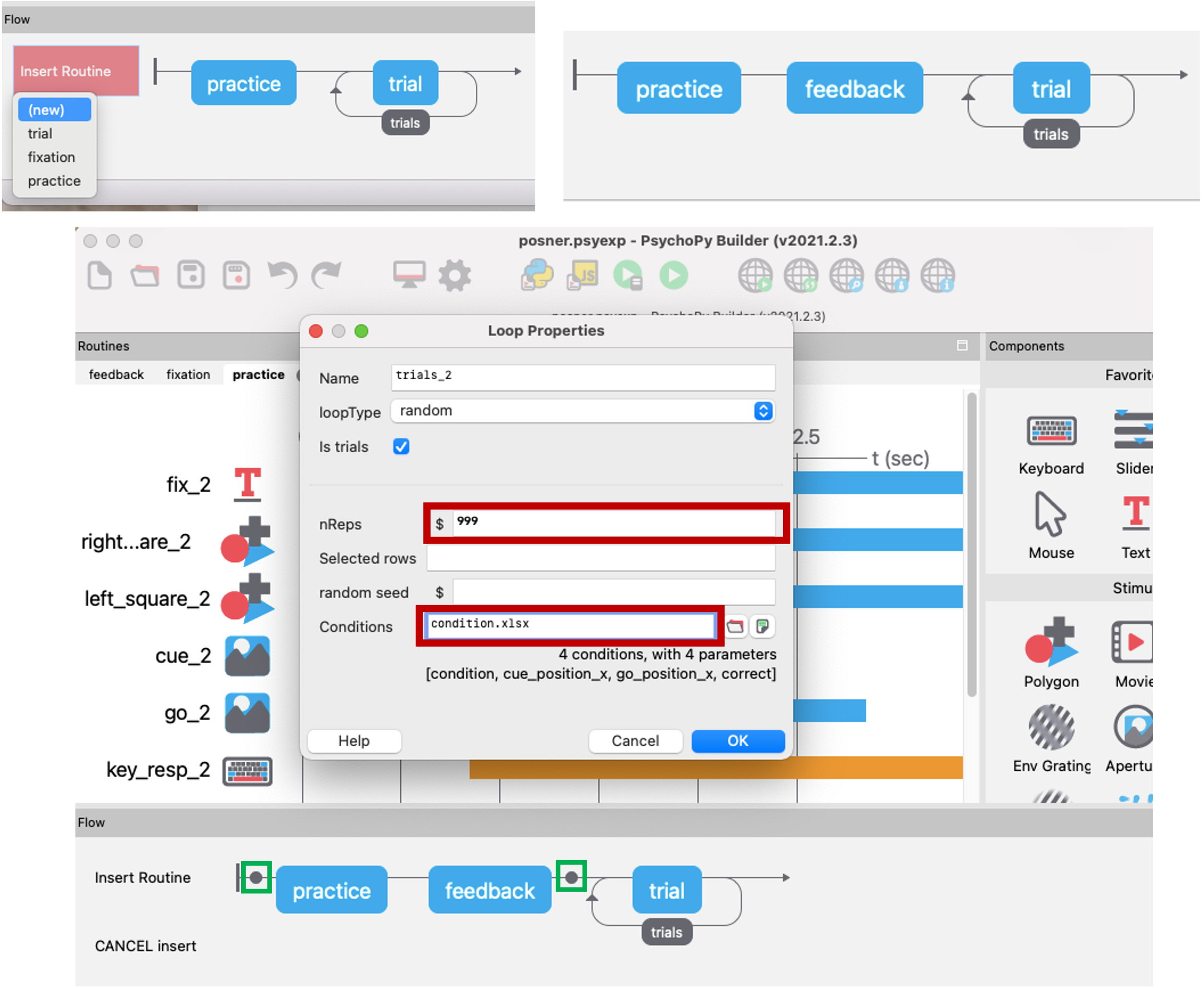 Creating feedback routine and linking everything to condition file.