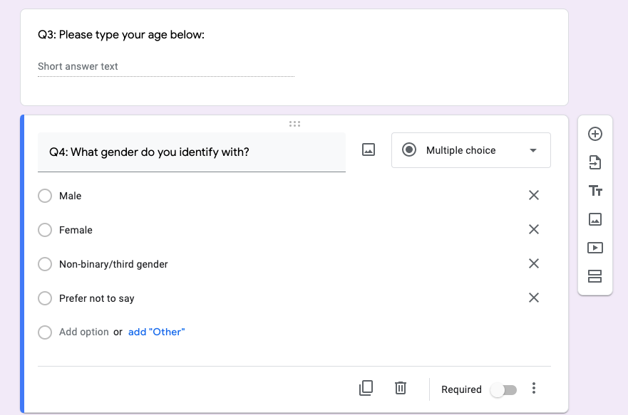 age & gender information, Google Form