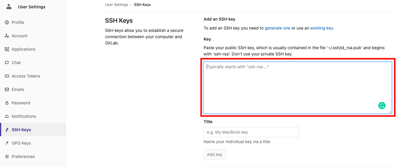 Pasting SSH key onto gitlab.